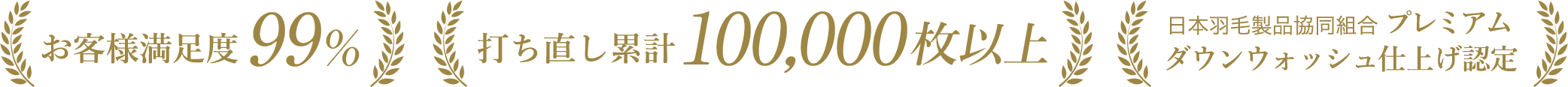 お客様満足度99%　打ち直し累計100,000枚以上　日本羽毛製品協同組合 プレミアム ダウンウォッシュ仕上げ認定